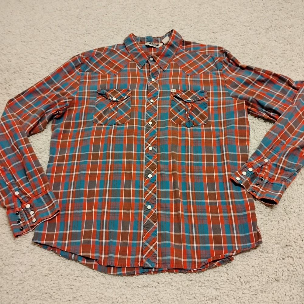 Salt Valley Western Shirt Mens XL Multicolor Plaid Flannel Pearl Snap Rodeo Work